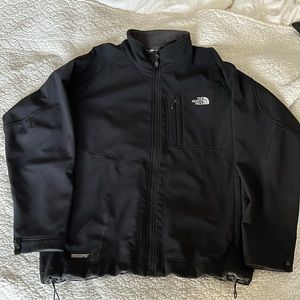 Worn men’s north face black shell jacket, size XL